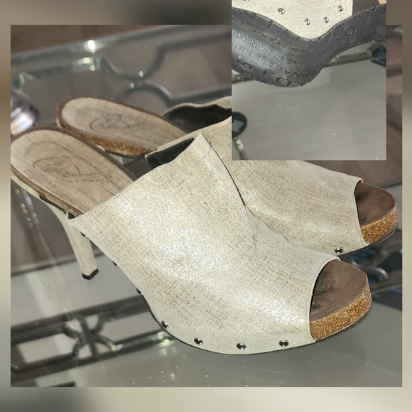 Donald J. Pliner Shoes - Women's Open-Toe Metallic Cream Slide Heels